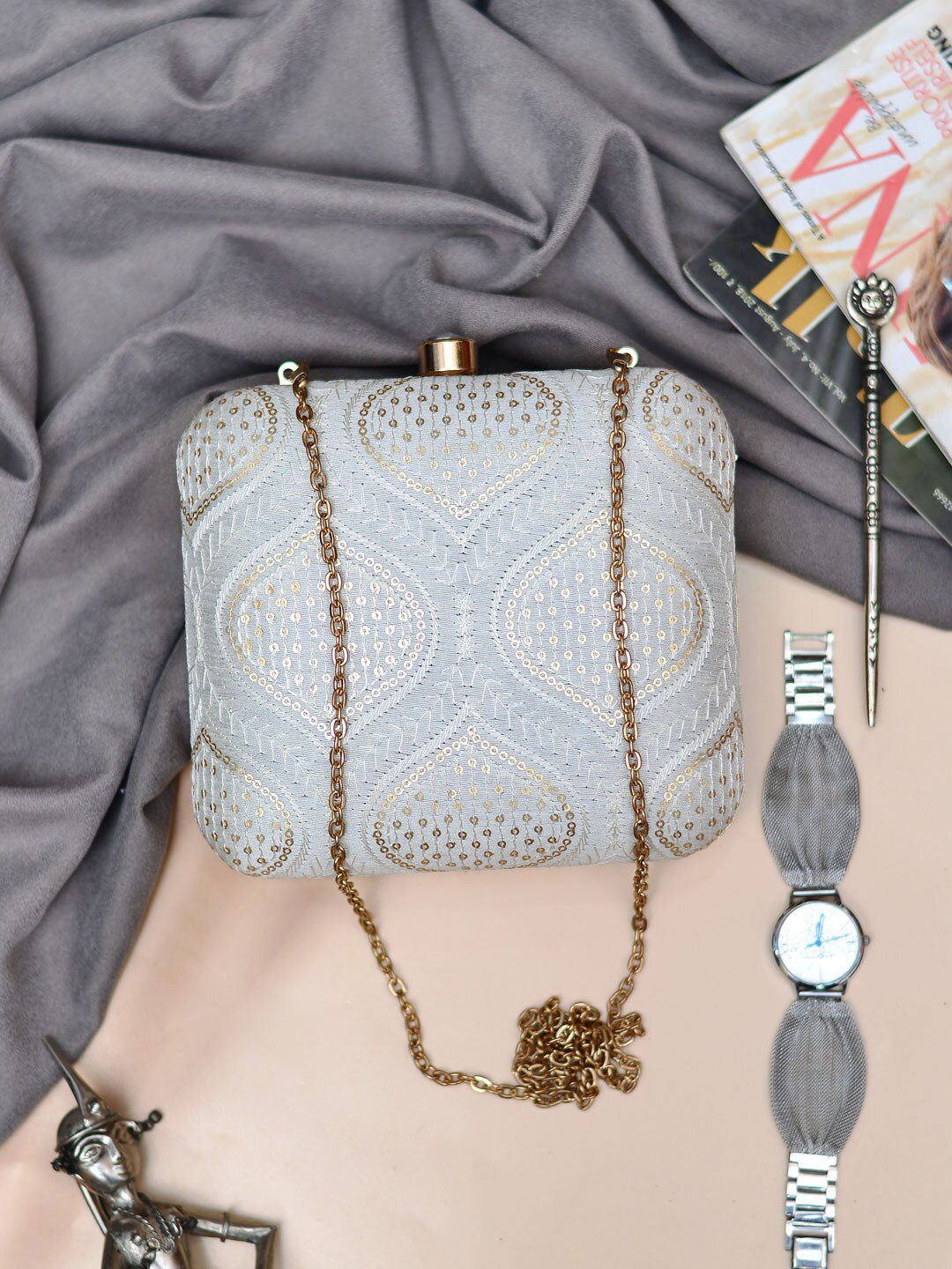 ARTKLIM Women Embroidered Fabric Box Clutch-picture-36