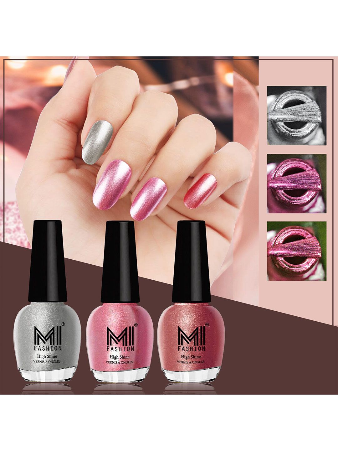 MI FASHION Set Of 3 High Shine Long Lasting Shimmer Nail Paint - 12ml Each-picture-38