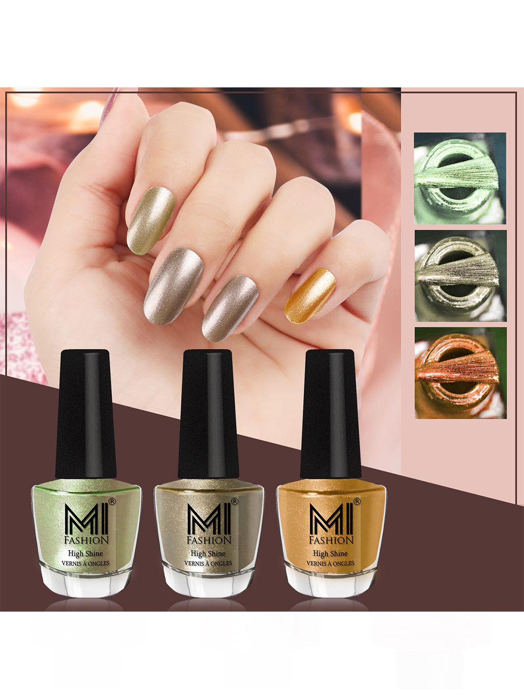 MI FASHION Set Of 3 High Shine Long Lasting Shimmer Nail Paint - 12ml Each-picture-30