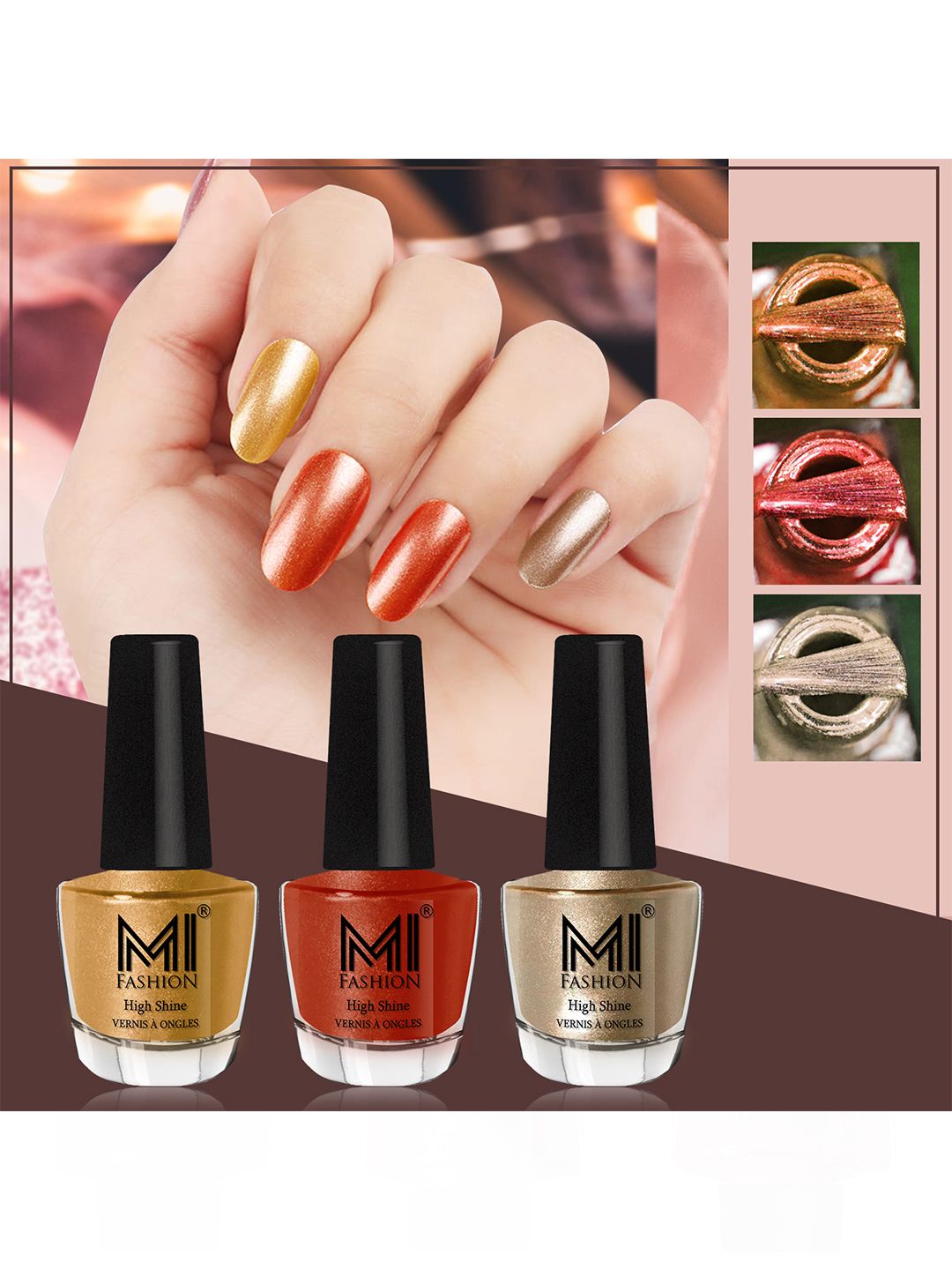 MI FASHION Set Of 3 High Shine Long Lasting Shimmer Nail Paint - 12ml Each-picture-24
