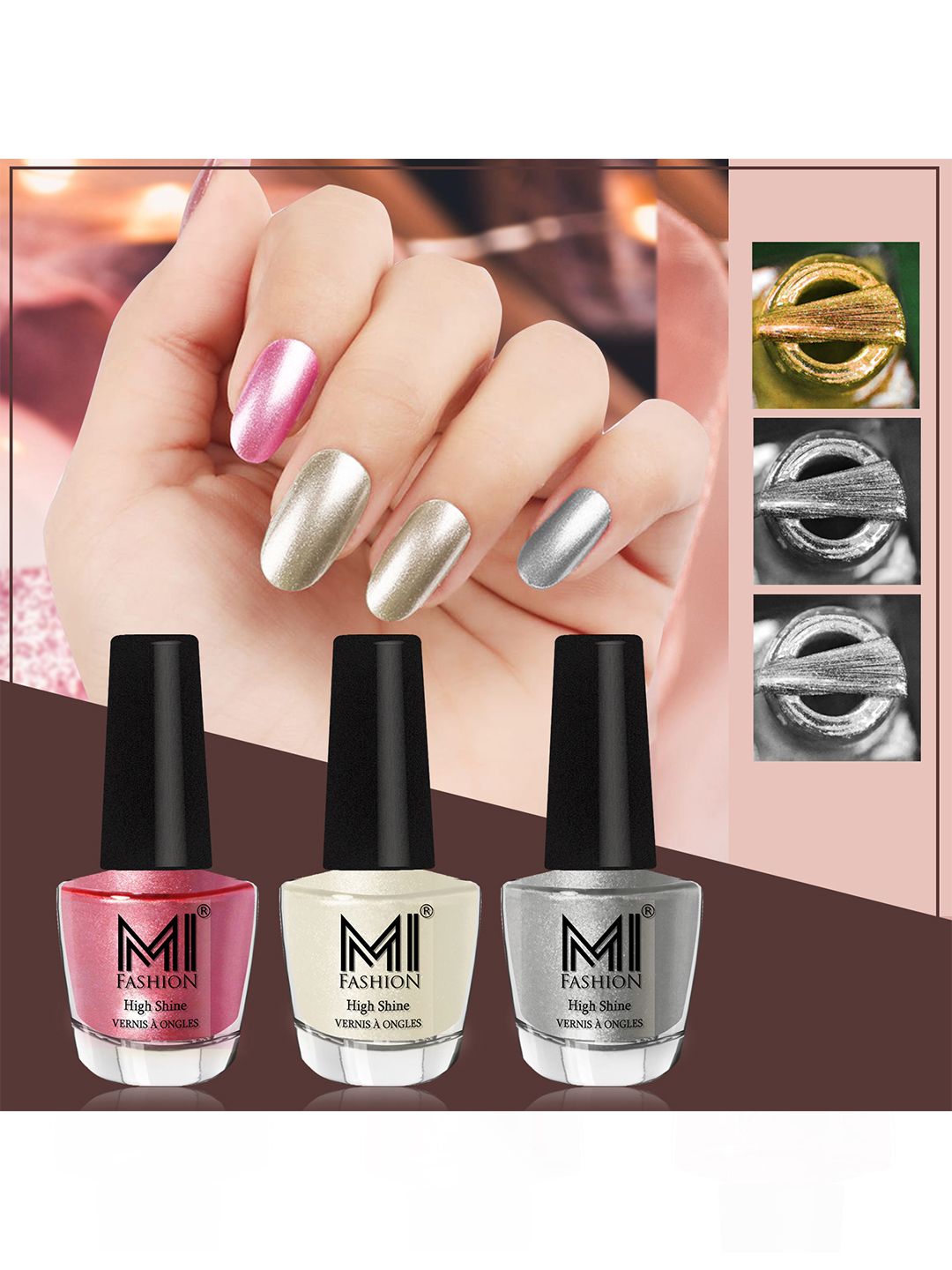 MI FASHION Set Of 3 High Shine Long Lasting Shimmer Nail Paint - 12ml Each-picture-32