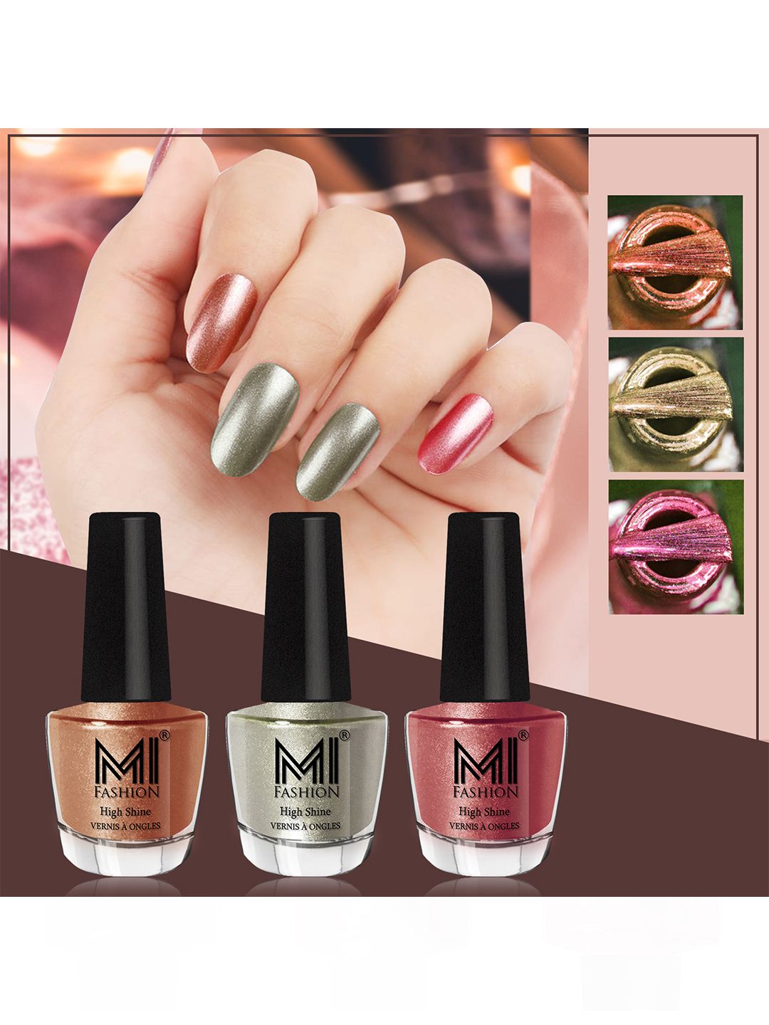 MI FASHION Set Of 3 High Shine Long Lasting Shimmer Nail Paint - 12ml Each-picture-35