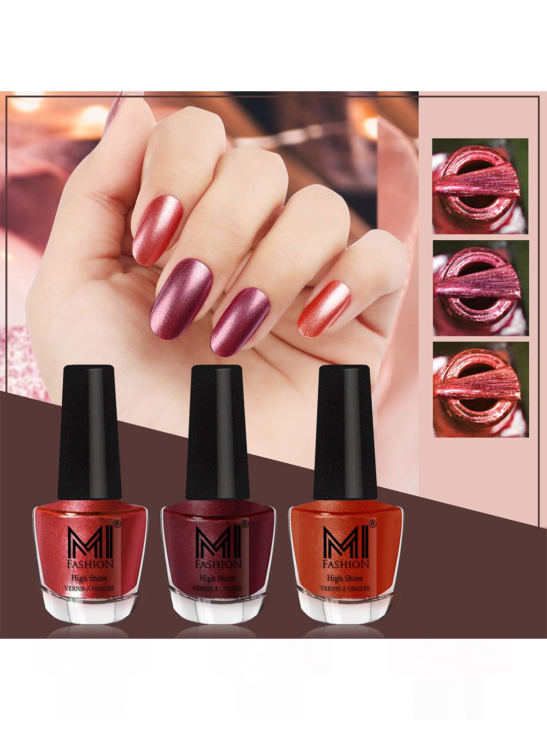 MI FASHION Set Of 3 High Shine Long Lasting Shimmer Nail Paint - 12ml Each-picture-11