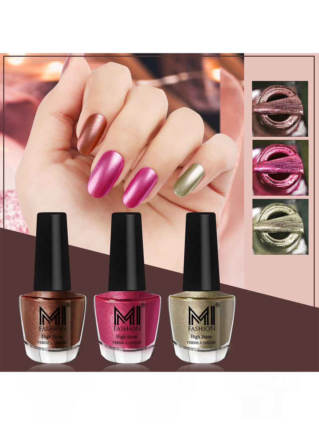 MI FASHION Set of 3 High Shine Long-Lasting Nail Lacquer12 ml Each - Brown Coffee 05 - Metallic Red Gold 06 - Ginger Rust 12-picture-29