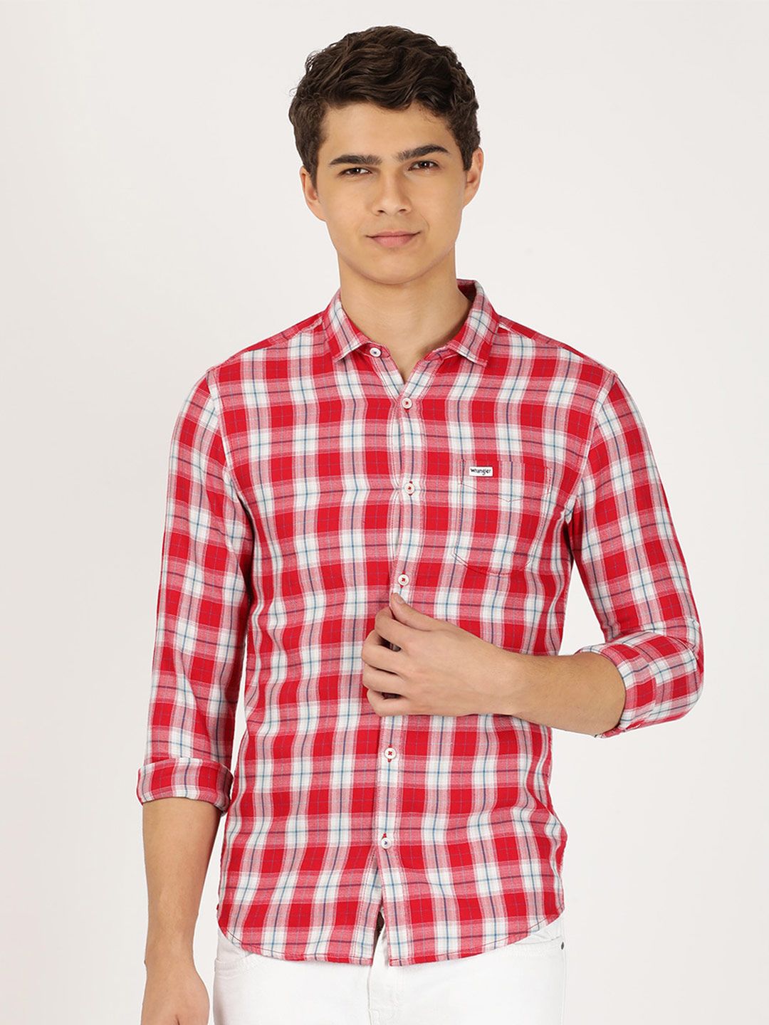 Wrangler Men Tartan Checks Slim Fit Cotton Casual Shirt-picture-15