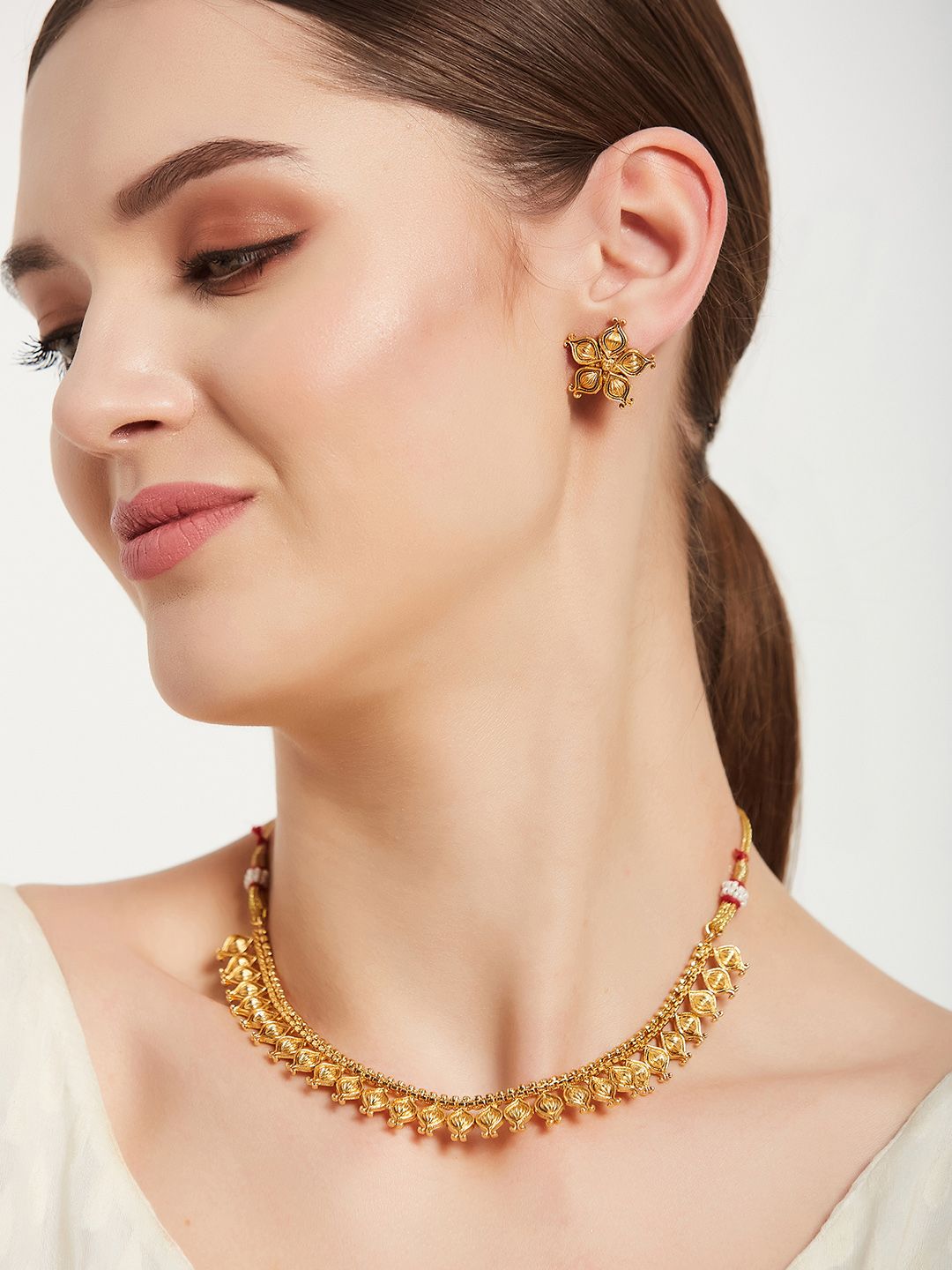 ATIBELLE Gold-Pleated Floral Shaped Jewellery Set
