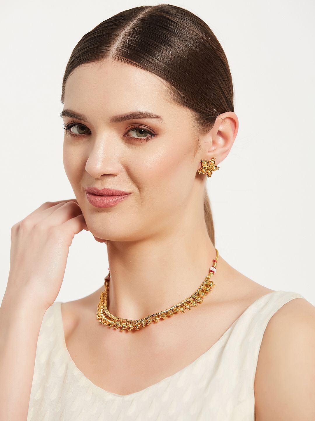 ATIBELLE Gold-Pleated Floral Shaped Jewellery Set