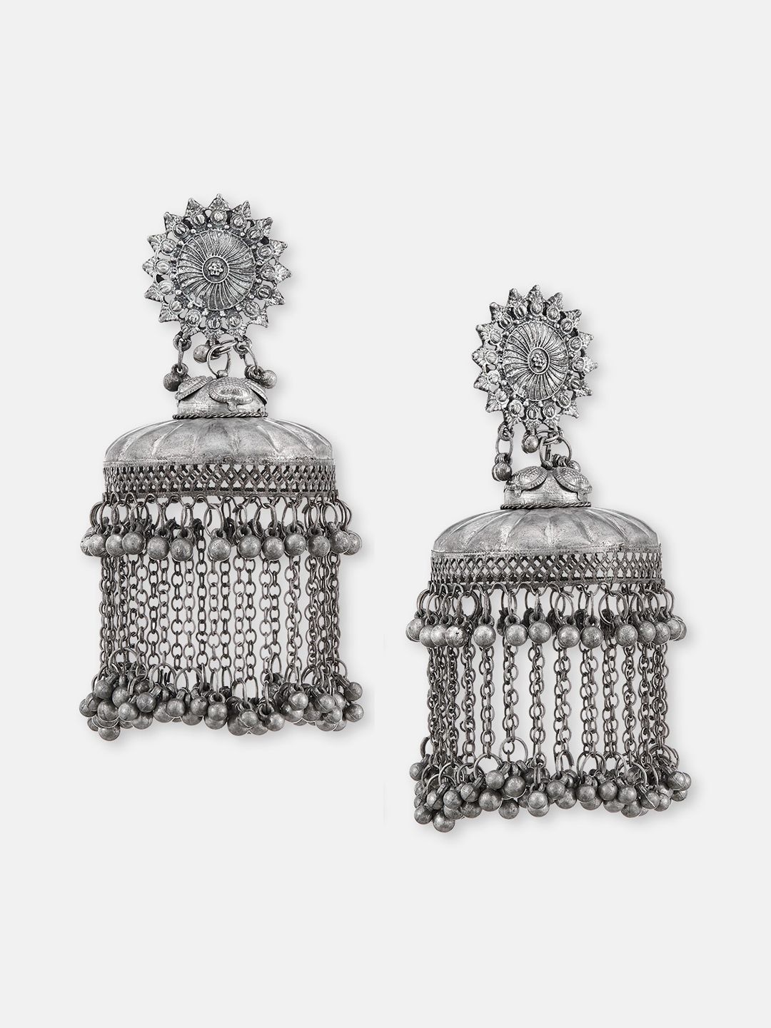ATIBELLE Silver-Plated Dome Shaped Jhumkas Earrings