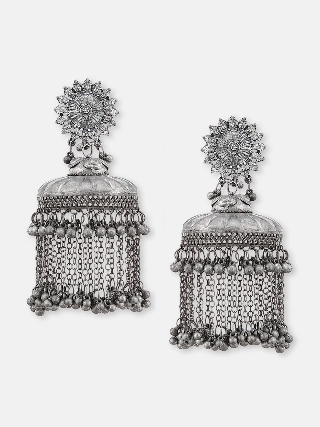 ATIBELLE Silver-Plated Dome Shaped Jhumkas Earrings