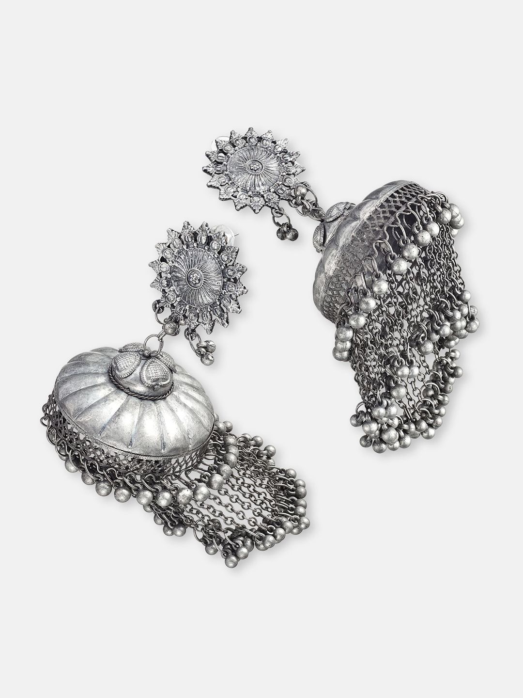 ATIBELLE Silver-Plated Dome Shaped Jhumkas Earrings