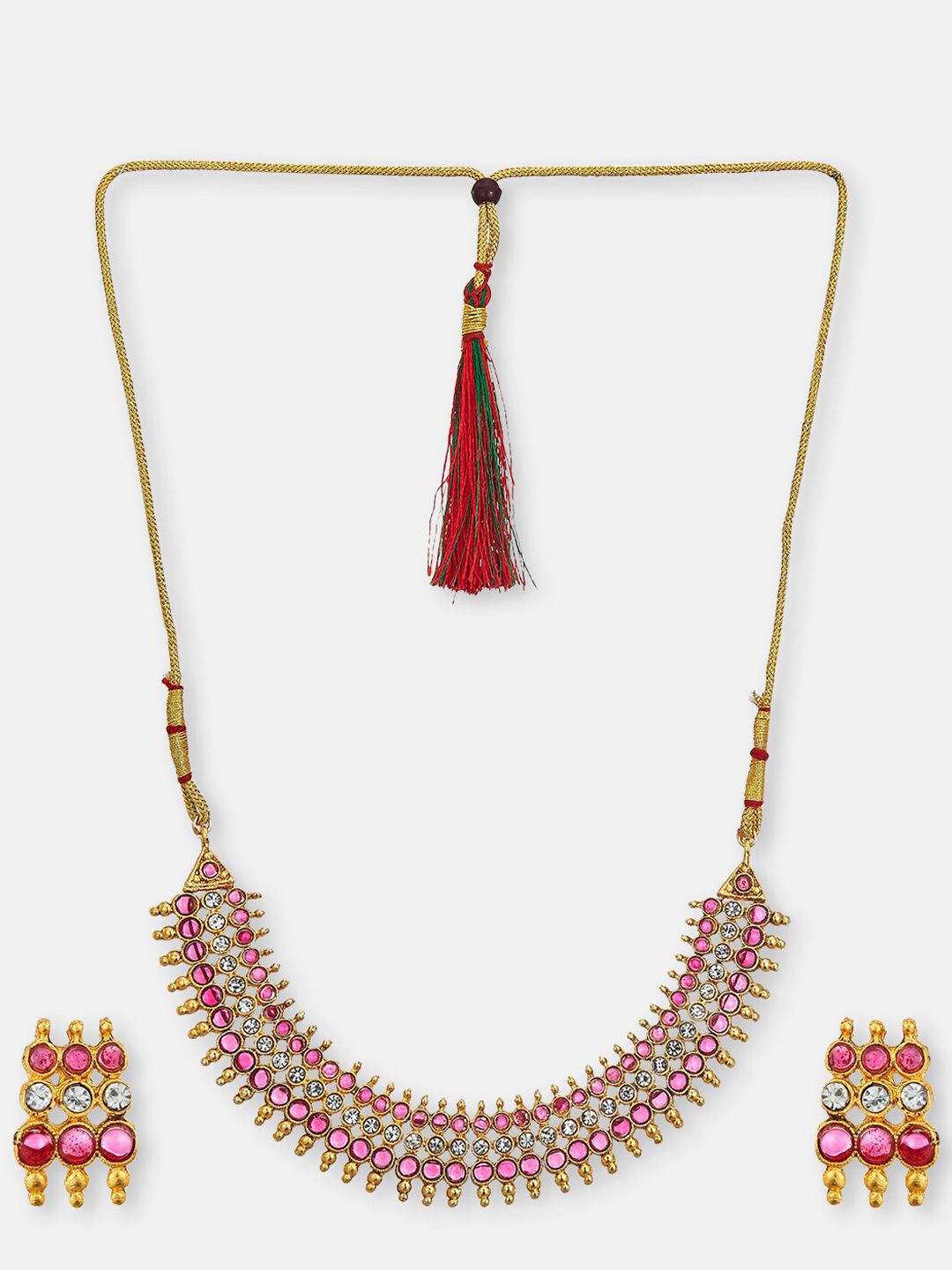 ATIBELLE Gold-Pleated Stone Studded Jewellery Set