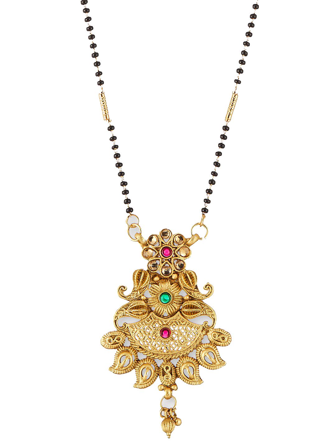 ATIBELLE Gold-Plated Floral Stone-Studded Mangalsutra
