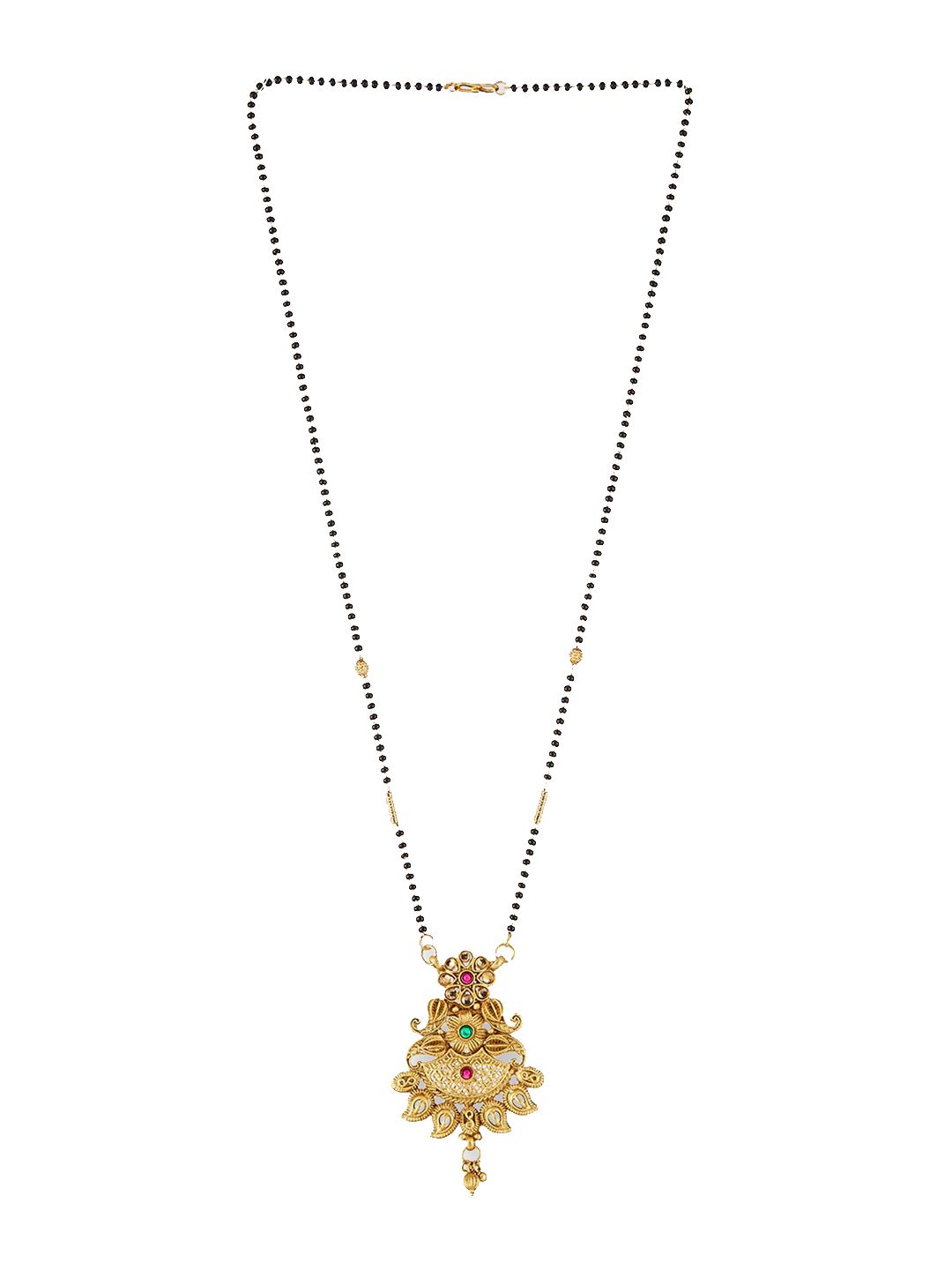 ATIBELLE Gold-Plated Floral Stone-Studded Mangalsutra