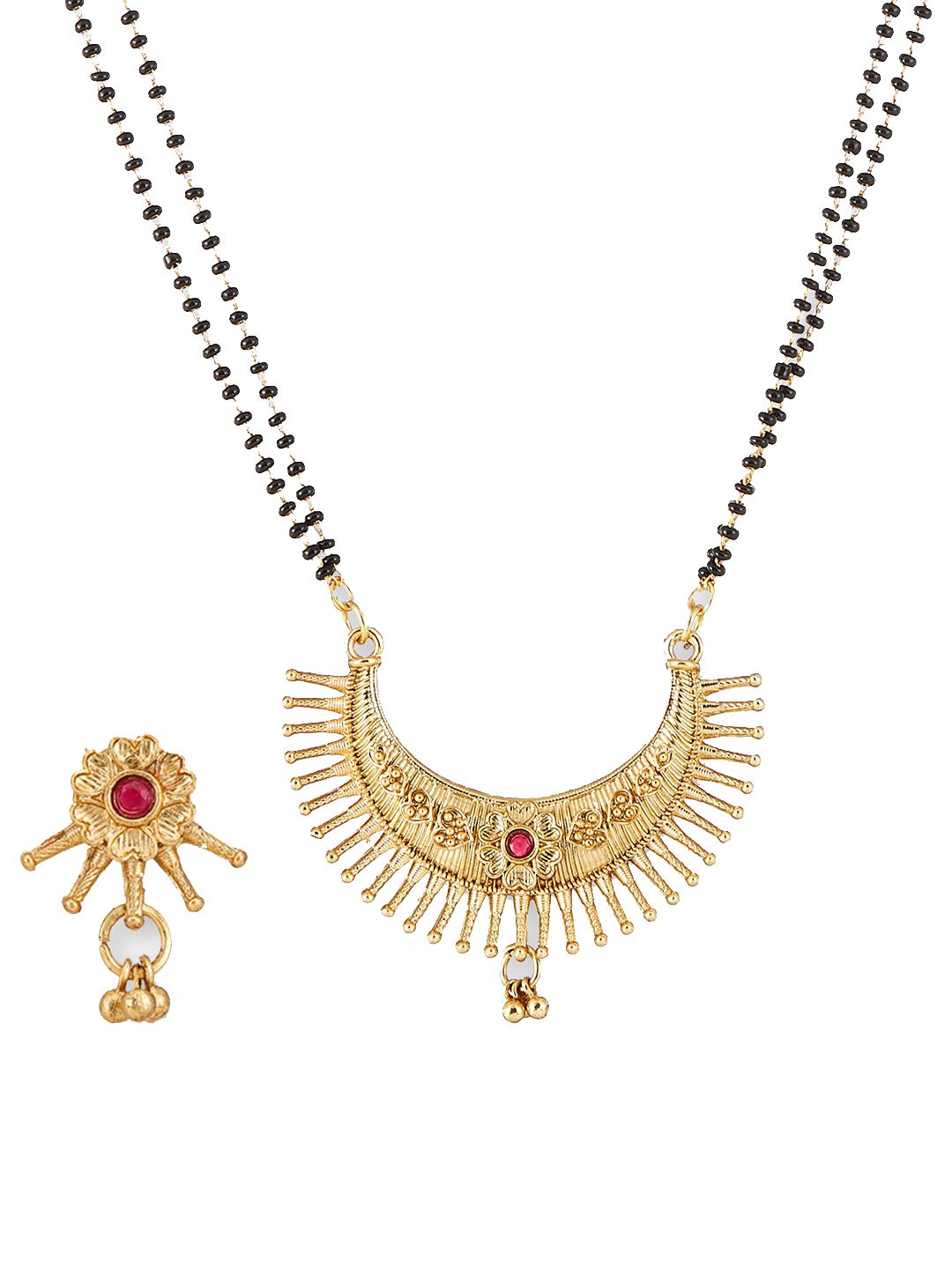 ATIBELLE Gold Plated Beaded & Stone Studded Mangalsutra With Earrings