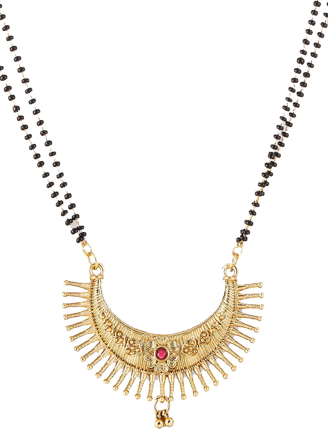 ATIBELLE Gold Plated Beaded & Stone Studded Mangalsutra With Earrings