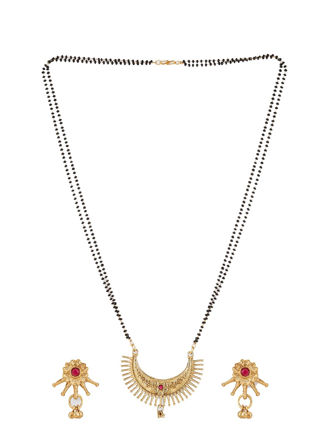ATIBELLE Gold Plated Beaded & Stone Studded Mangalsutra With Earrings