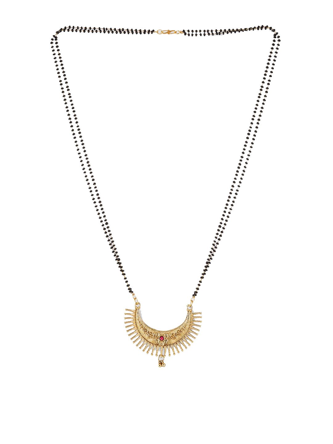 ATIBELLE Gold Plated Beaded & Stone Studded Mangalsutra With Earrings