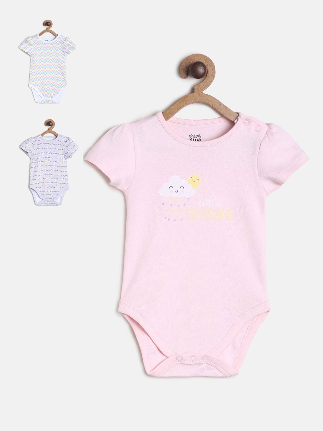 MINI KLUB Infant Girls Pack Of 3 Printed Pure Cotton Bodysuit-picture-57