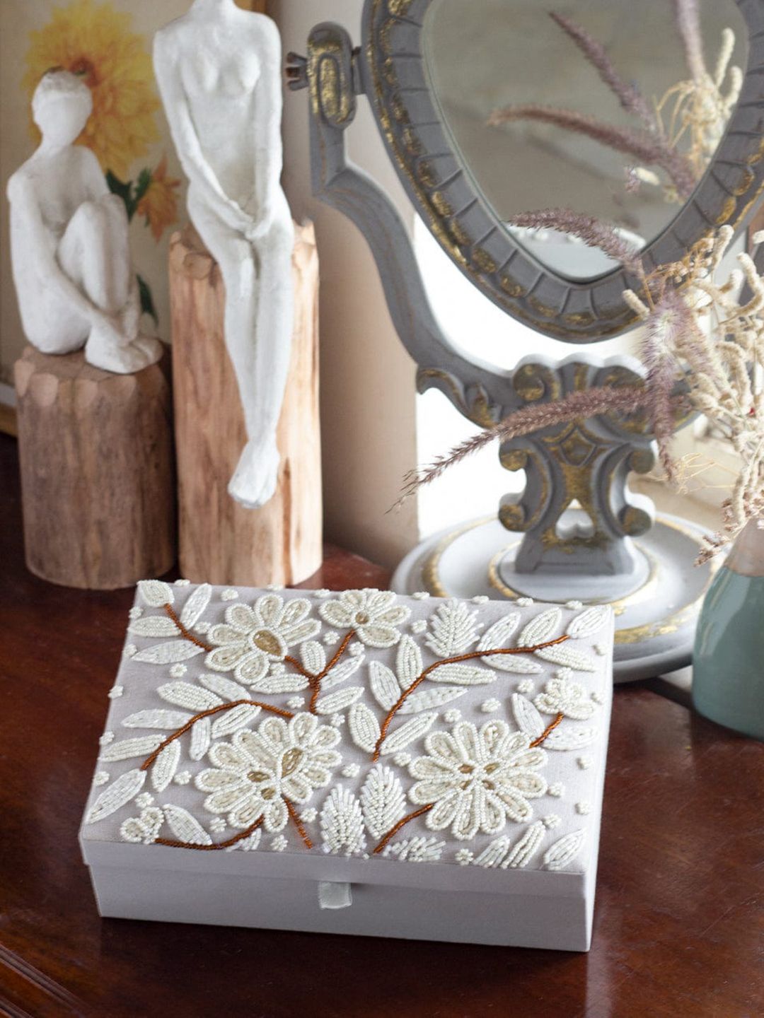 The Wishing Chair Full Moon White & Brown Beaded Jewellery Box-image-8