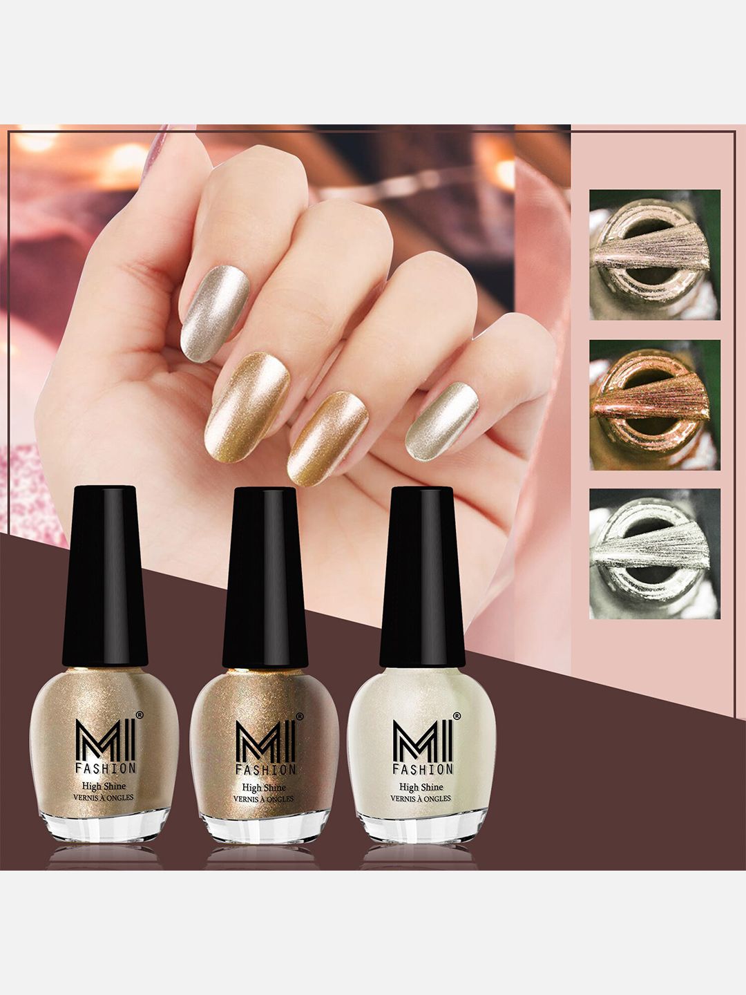 MI FASHION Set of 3 Vernis A Ongles High Shine Long Lasting Shimmer Nail Paint - 12ml each-picture-0