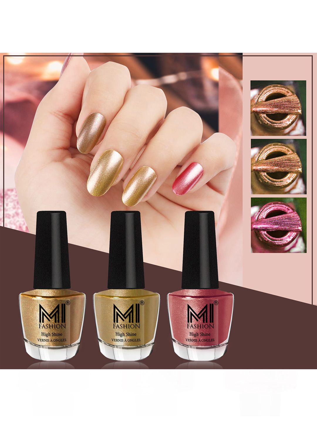 MI FASHION Set of 3 Vernis A Ongles High Shine Shimmer Nail Paints - 12 ml Each-picture-10