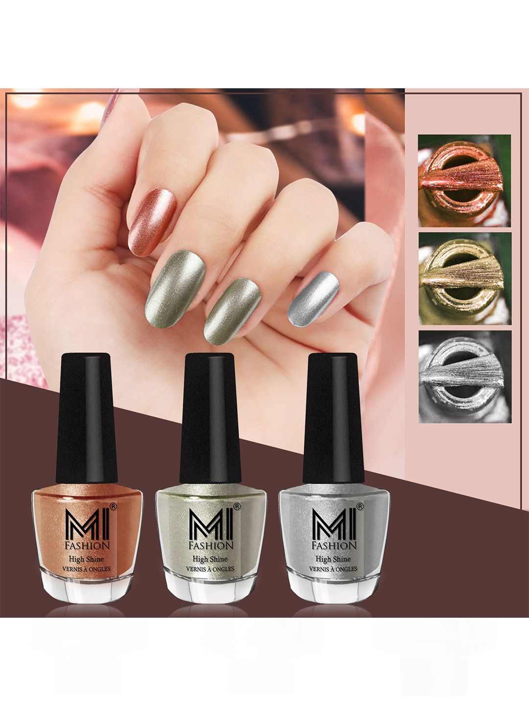 MI FASHION Set Of 3 High Shine Long Lasting Shimmer Nail Paint - 12ml Each-picture-33