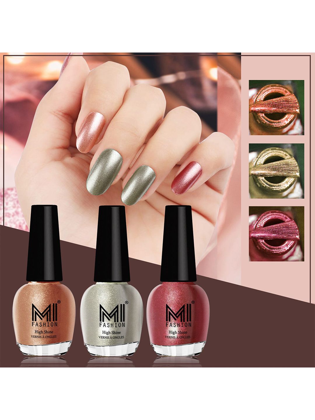 MI FASHION Set of 3 High Shine Long-Lasting Nail Lacquer 12 ml Each - Bronze Magnetic 62 - Metallic Green 67 - Metallic Maroon 10-picture-29