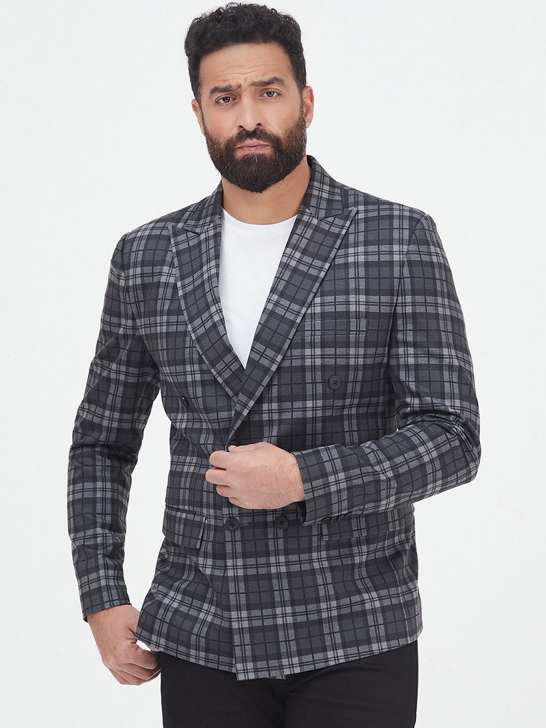 MR BUTTON Checked Slim-Fit Double-Breasted Semiformal Blazer-picture-10