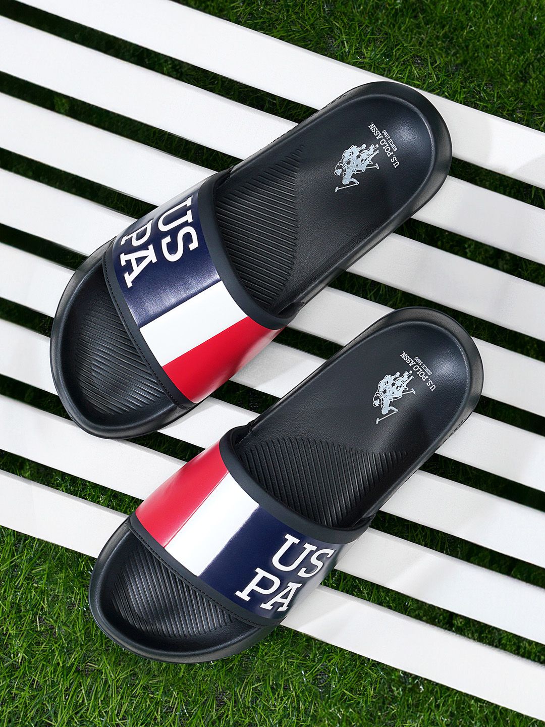 U.S. Polo Assn. Men Colourblocked Sliders With Brand Logo Detail