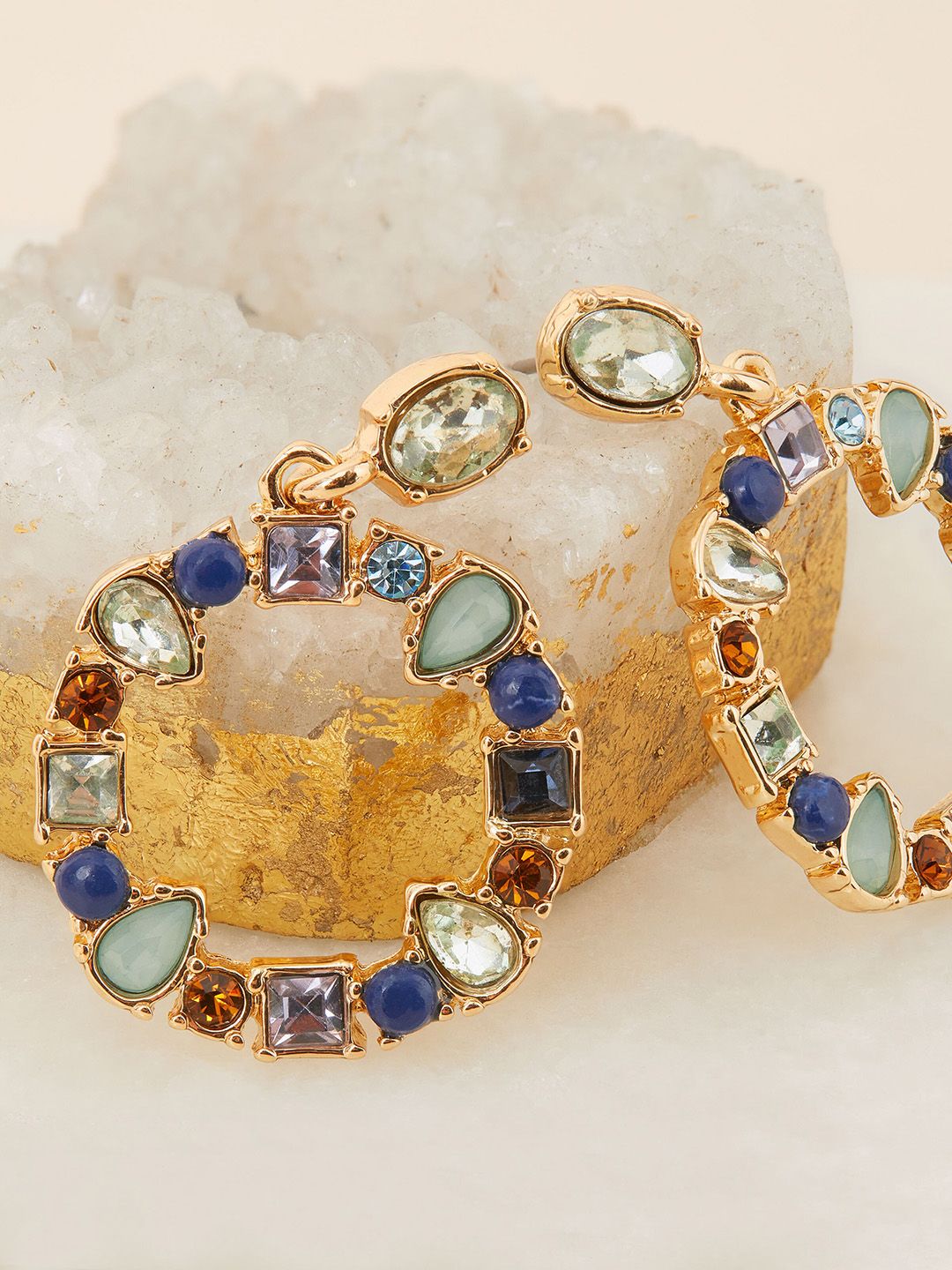 Accessorize Gold Plated Stone Studded Circular Drop Earrings-picture-22