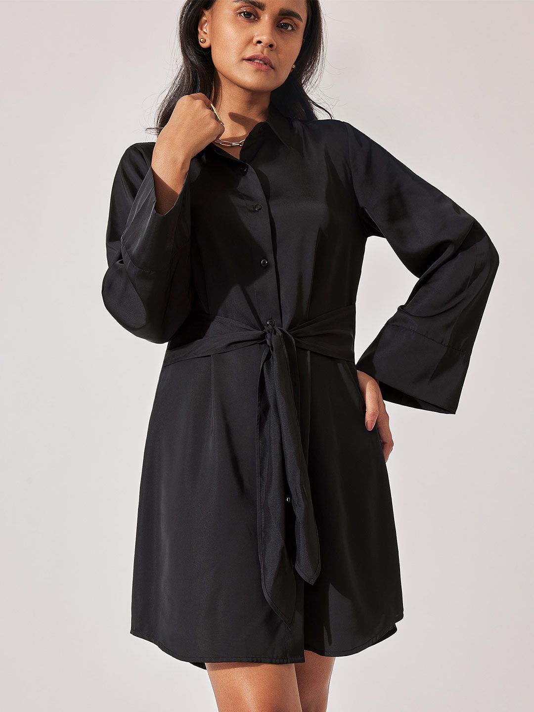 Buy The Label Life The Label Life Shirt Collar Satin Shirt Dress at Redfynd