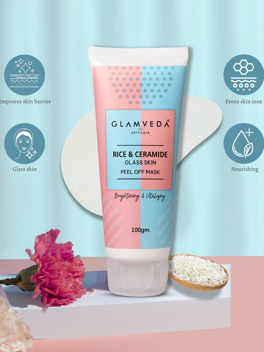 GLAMVEDA Rice & Ceramide Glass Skin Peel off Mask - 100g