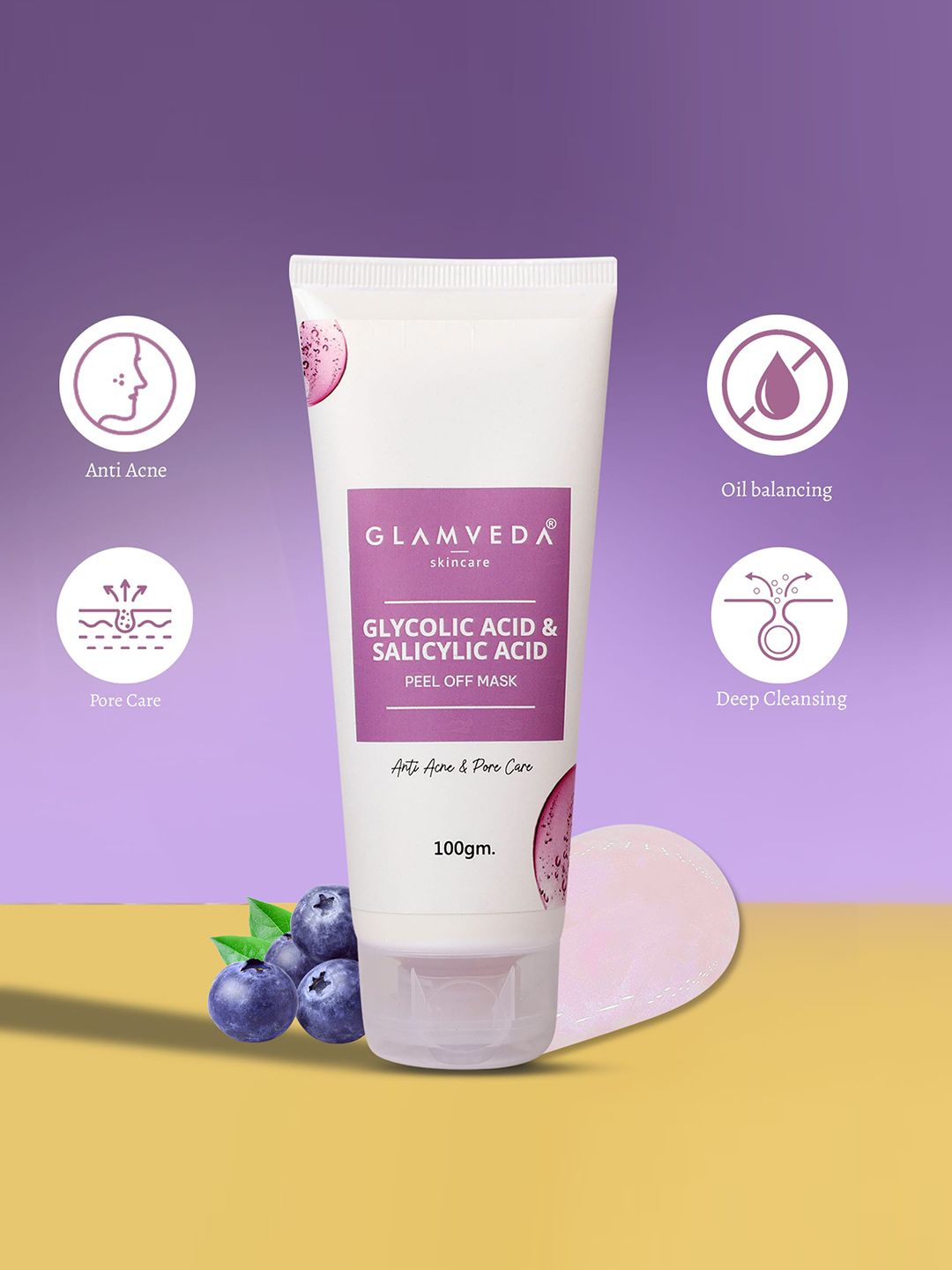 GLAMVEDA Glycolic Acid & Salicylic Acid Anti Acne Pore Care Peel off Mask - 100g-picture-13