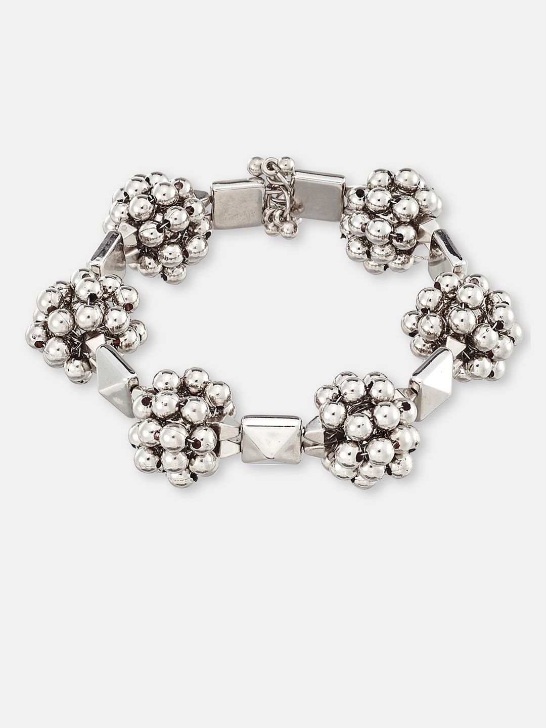 ATIBELLE German Silver-Plated Ghunghroo Detailing & Contemporary Glossy Adjustable Bangle