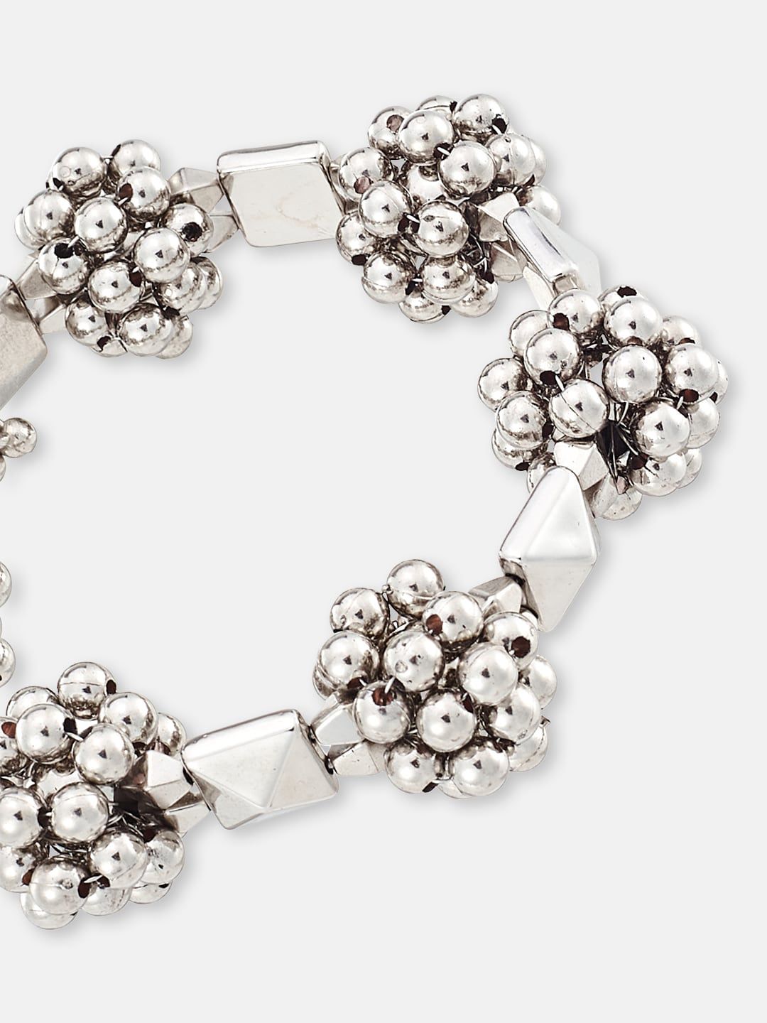ATIBELLE German Silver-Plated Ghunghroo Detailing & Contemporary Glossy Adjustable Bangle