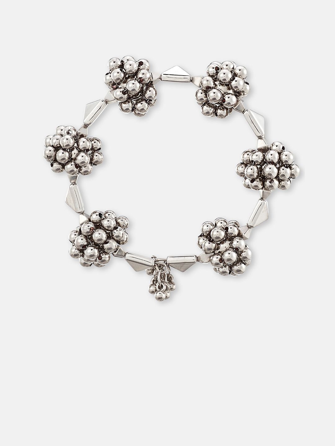 ATIBELLE German Silver-Plated Ghunghroo Detailing & Contemporary Glossy Adjustable Bangle