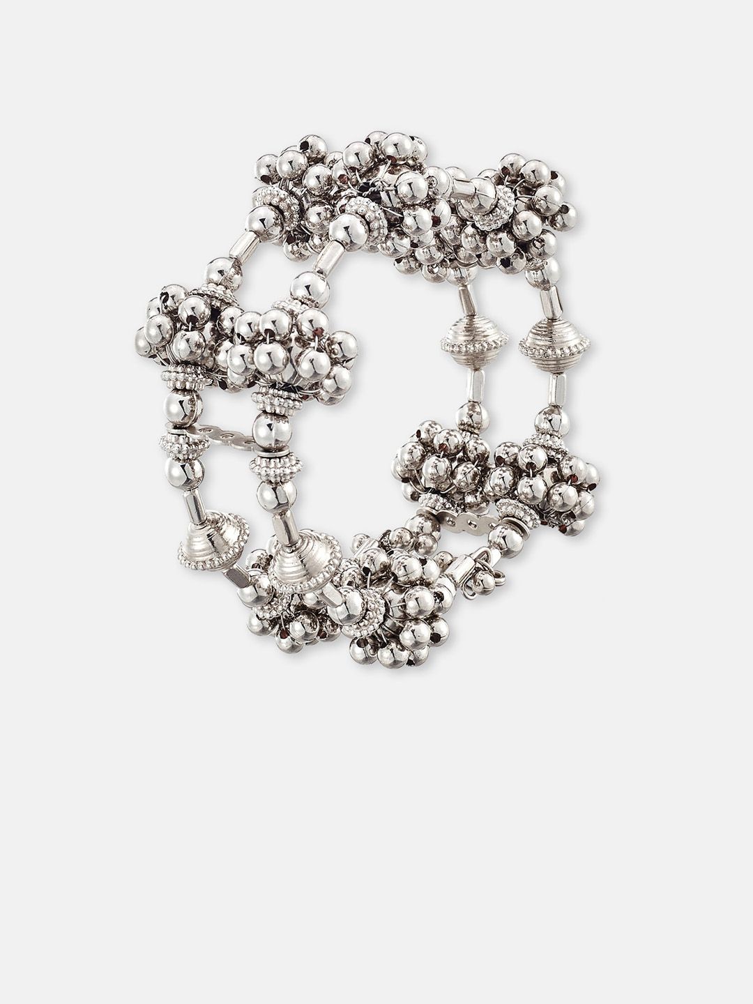 ATIBELLE Set Of 2 Silver-Plated Ghunghroo Oxidised Bangles