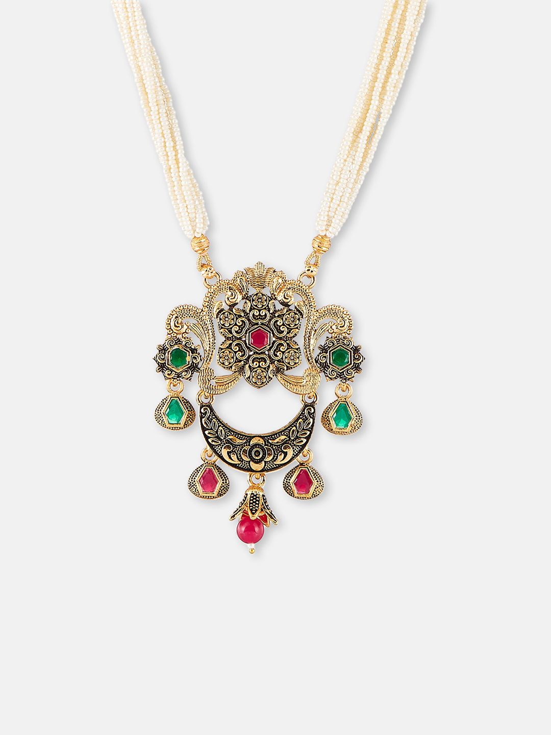 ATIBELLE Gold-Plated Stone Studded & Beaded Antique Necklace