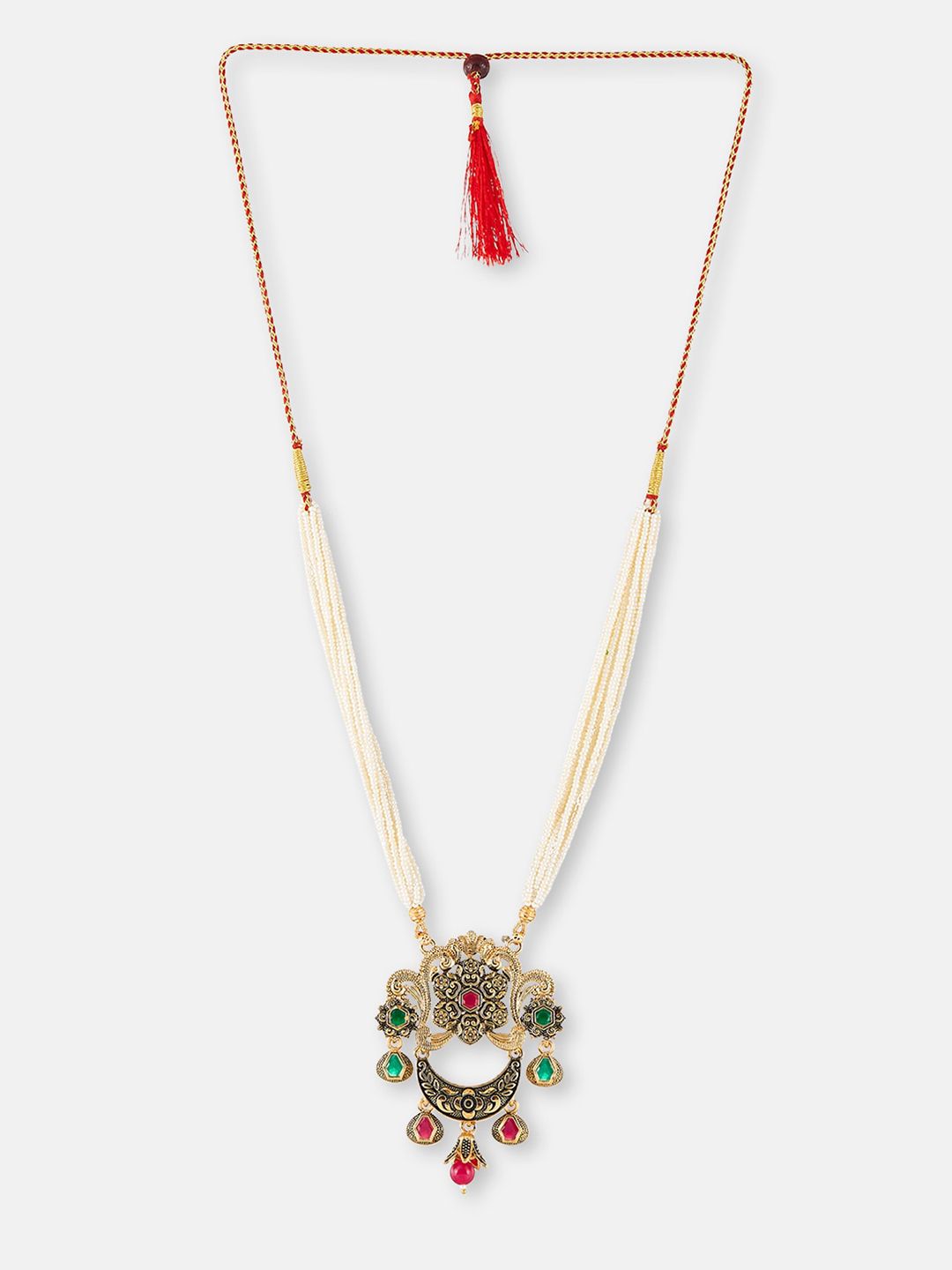 ATIBELLE Gold-Plated Stone Studded & Beaded Antique Necklace
