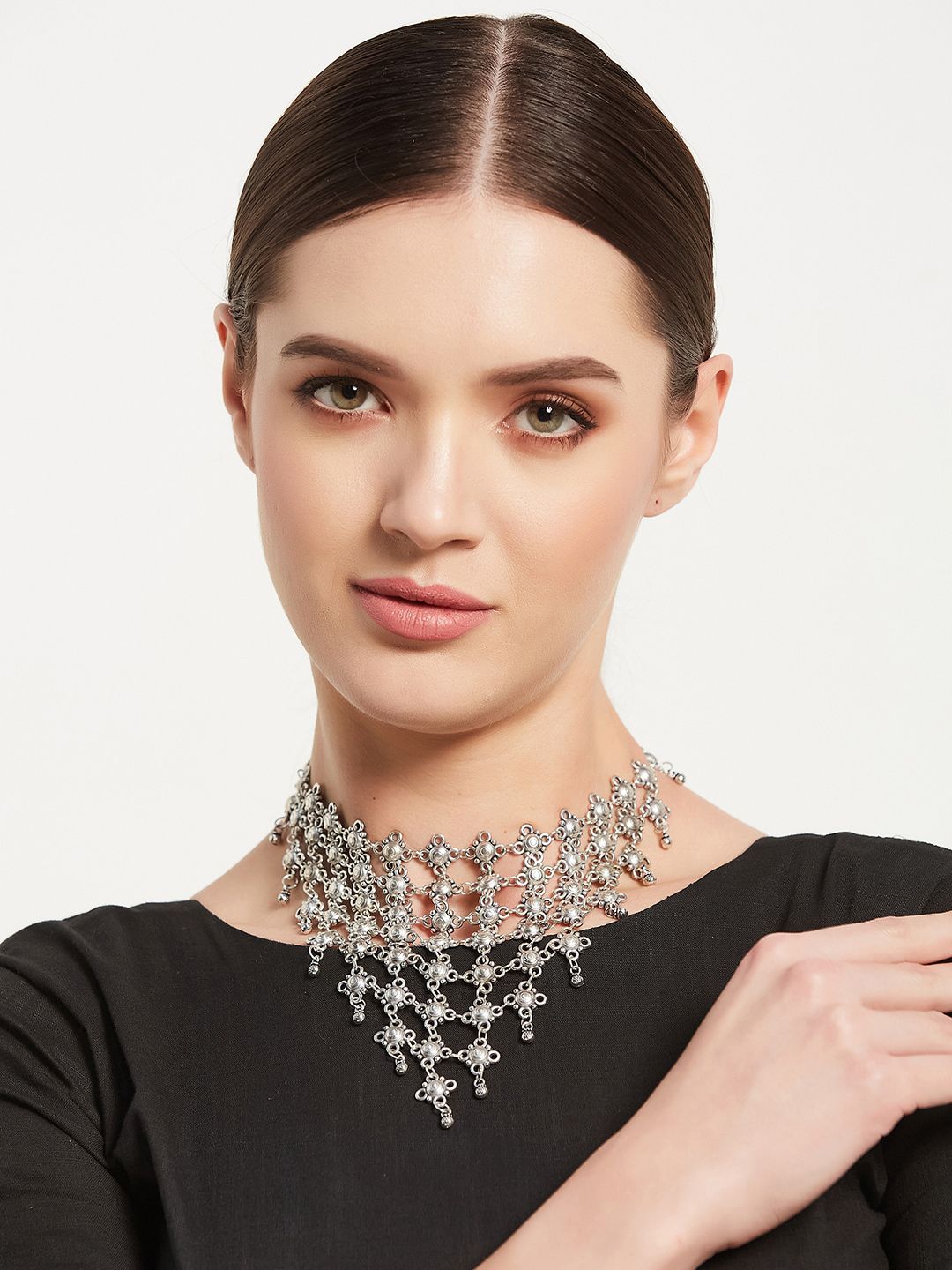 ATIBELLE Women Silver-Plated Oxidised Necklace