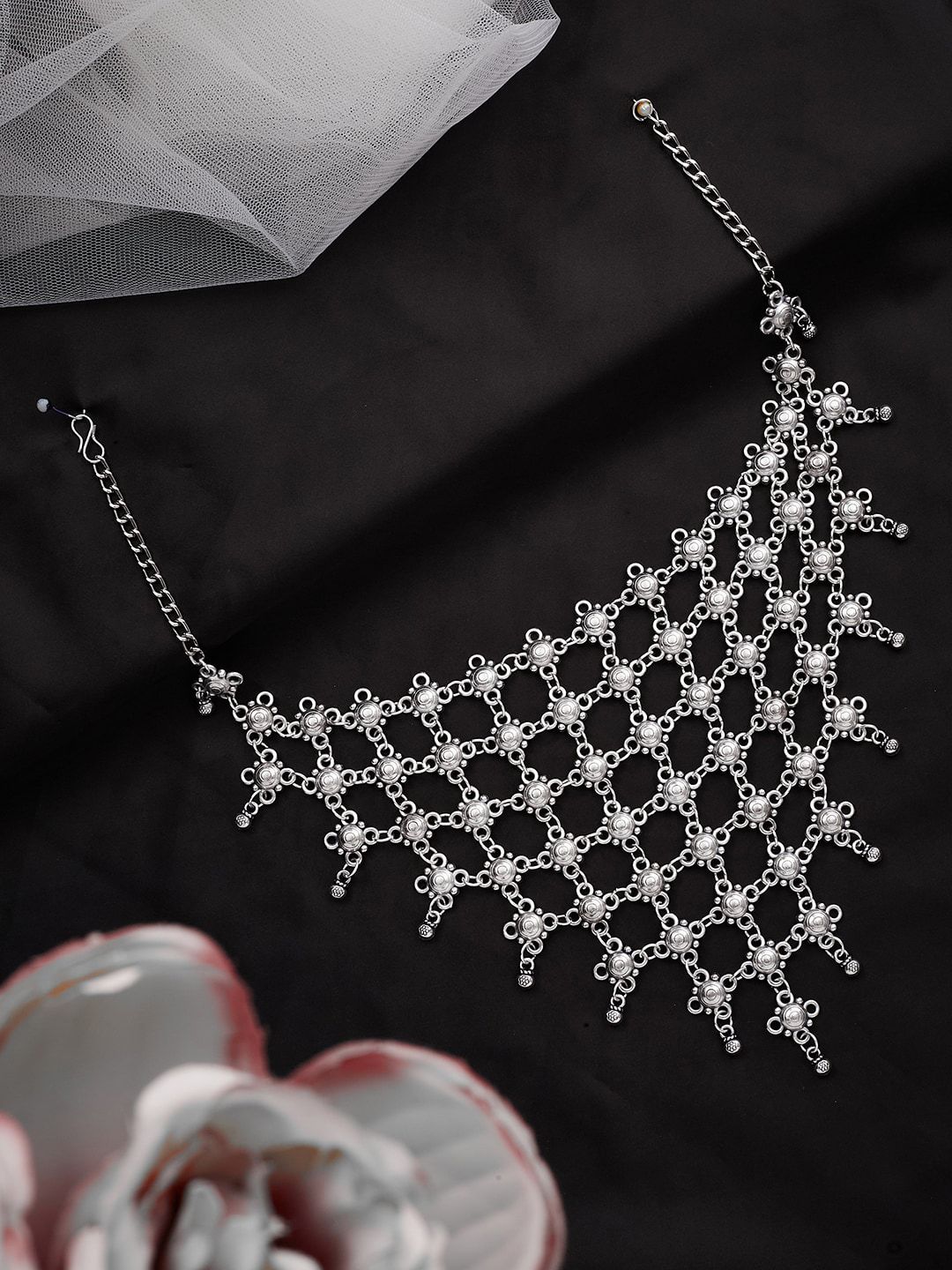 ATIBELLE Women Silver-Plated Oxidised Necklace