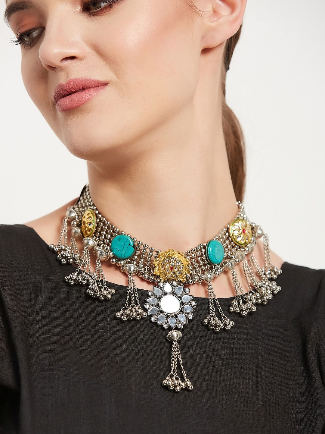 ATIBELLE Silver-Plated German Silver Mirror Necklace