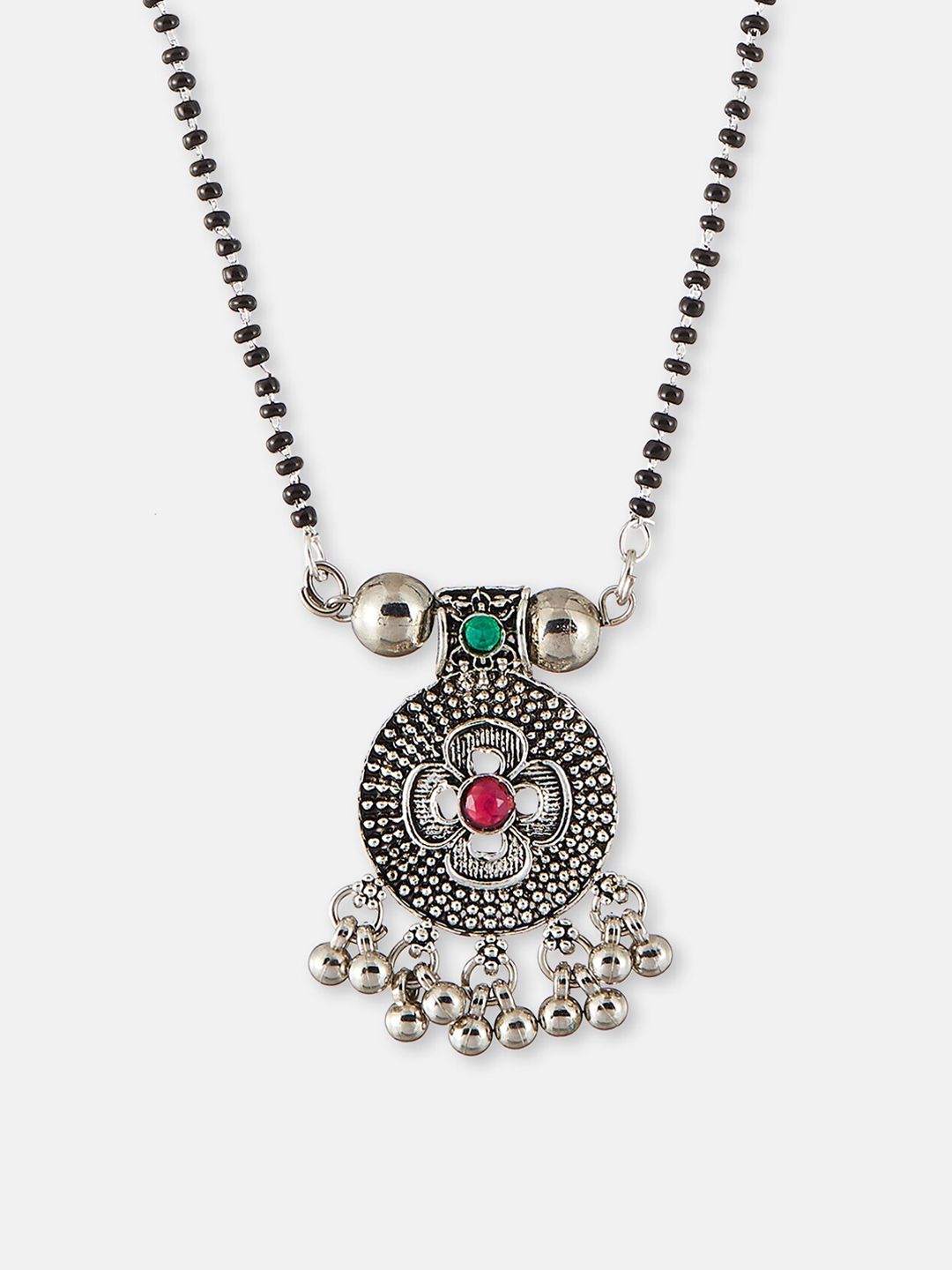 ATIBELLE Set Of 2 Gold & Silver-Plated Stone Studded Mangalsutra With Earrings