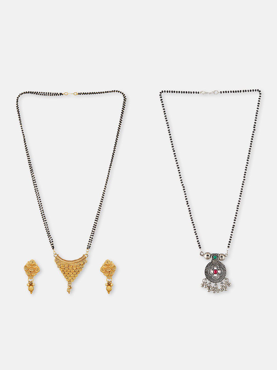 ATIBELLE Set Of 2 Gold & Silver-Plated Stone Studded Mangalsutra With Earrings