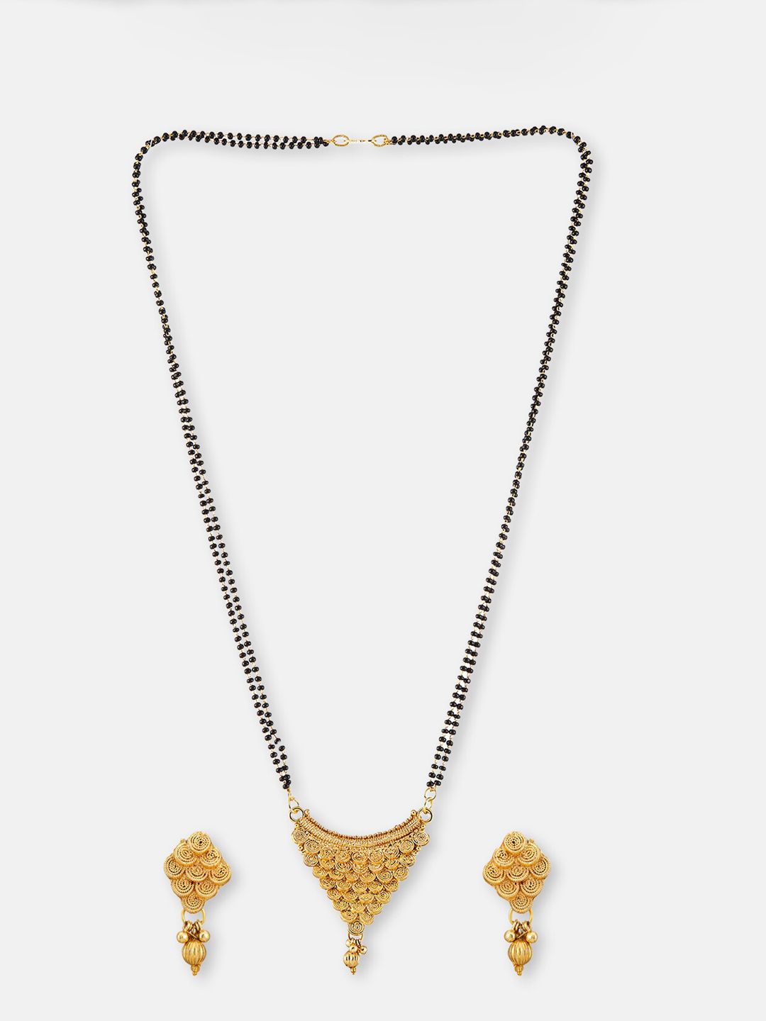 ATIBELLE Set Of 2 Gold & Silver-Plated Stone Studded Mangalsutra With Earrings