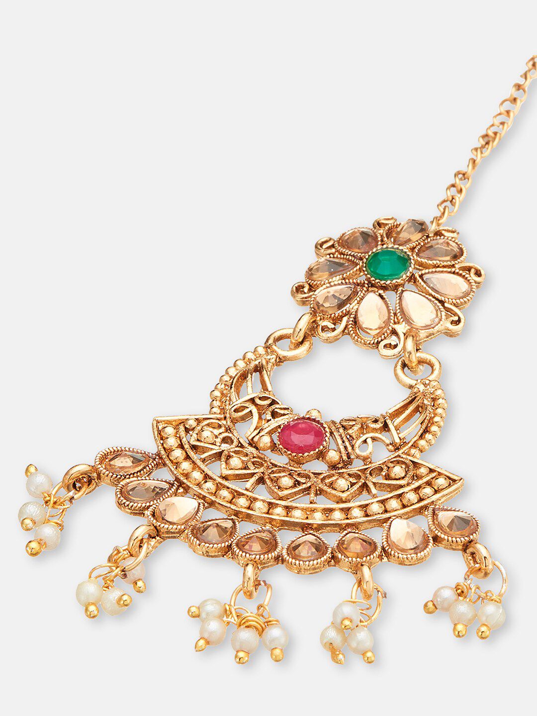 ATIBELLE Copper- Plated Maang Tikka And Earring Jewellery Set