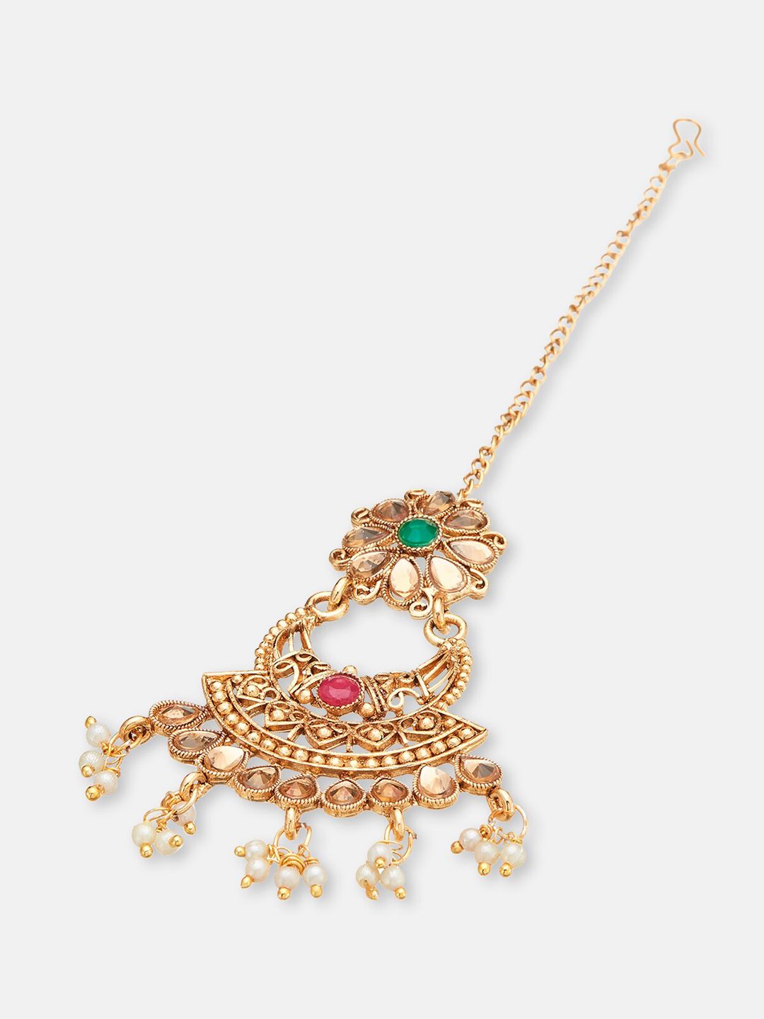 ATIBELLE Copper- Plated Maang Tikka And Earring Jewellery Set