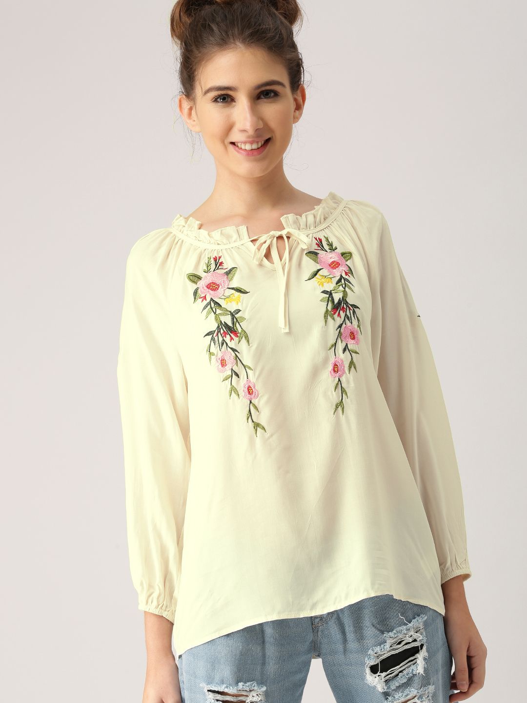 Buy DressBerry DressBerry Women Off-White Self Design Top at Redfynd