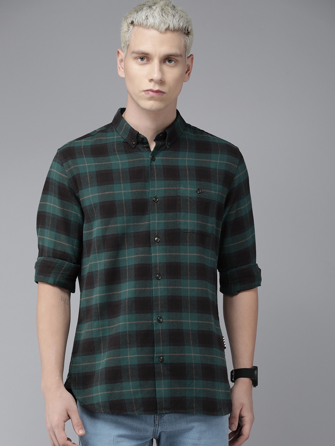 THE BEAR HOUSE Slim Fit Checked Pure Cotton Casual Shirt