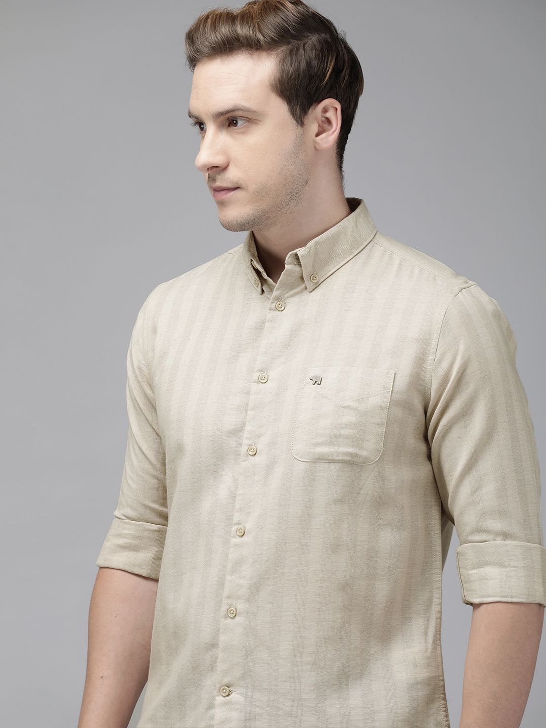 THE BEAR HOUSE Men Beige Slim Fit Checked Casual Shirt